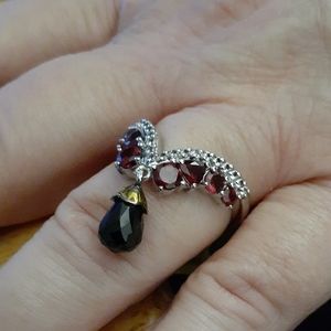 Thai Black Spinel/Garnet/Topaz Gold & Silver Ring